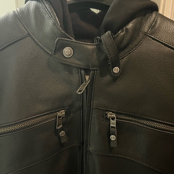 Men’s BNWT Harley-Davidson Black Leather motorcycle Jacket with hoodie - Picture 4 of 6